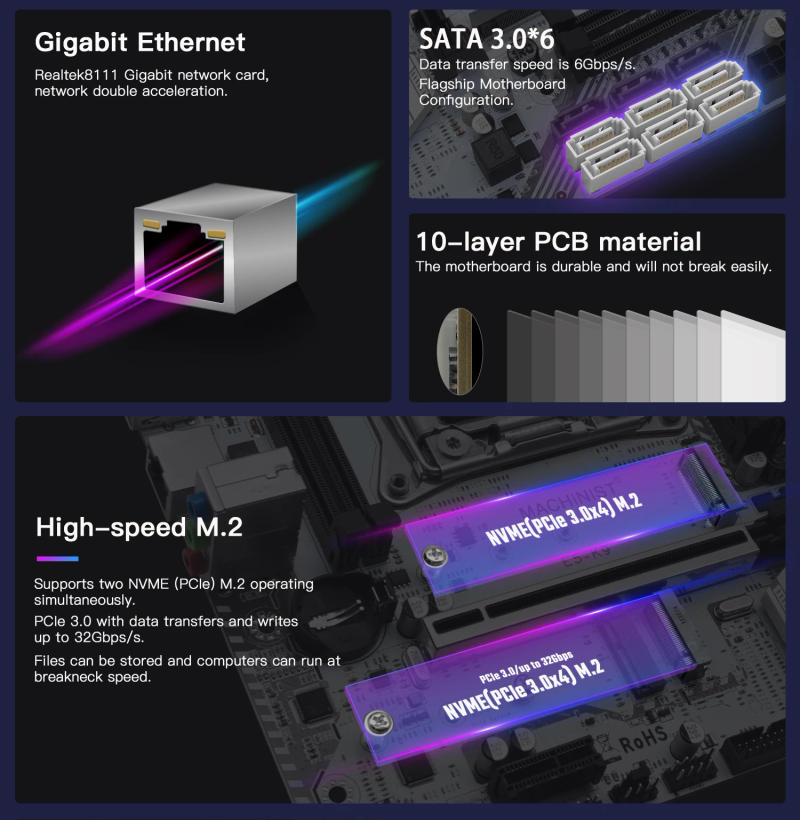 Description Picture 5 of itemMACHINIST K9 X99 Motherboard LGA 2011-3 Support Xeon E5 2666 2667 2670 V3 V4 CPU Processor DDR4 RECC NON-ECC Memory RAM NVME M.2