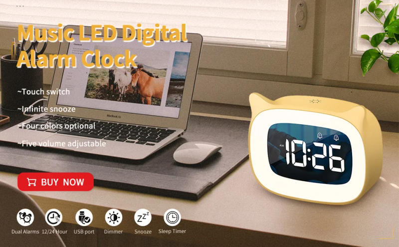 Description Picture 2 of itemFM Radio LED Digital Smart Alarm Clock Watch Table Electronic Desktop Clocks USB Wake Up Clock with 180° Time Projection Snooze