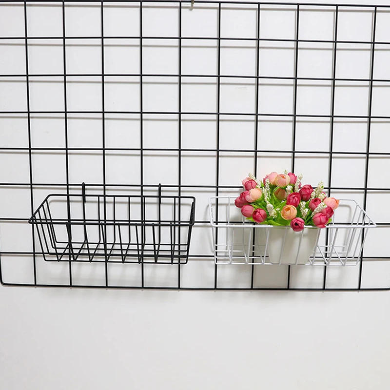 Description Picture 3 of itemMetal Decorative Storage Basket DIY Iron Grid Flower Pot Hanging Shelf Wall Art Mounted Frame Mesh Display Rack Home Decoration