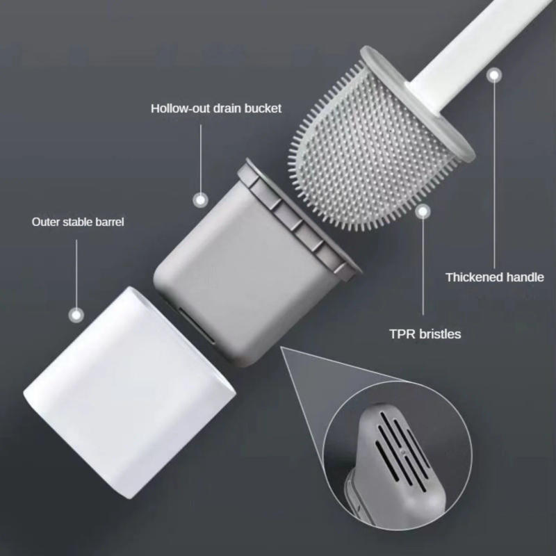 Description Picture 6 of item1pc Toilet Brush With Holder Set, Floor-to-ceiling Or Wall-mounted Toilet Brush With Long Handle, Flexible Toilet Bowl Cleaning