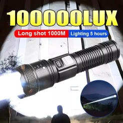 Ultra Bright LED Flashlight Portable Type-C Rechargeable Long Range Zoom Torch 100000LM Outdoor Tactical Lantern Camping Fishing