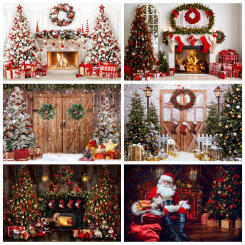 Winter Christmas Photography Backdrop Xmas Tree Fireplace Window Gift Snowman Kids Portrait Family Party Background Photo Studio