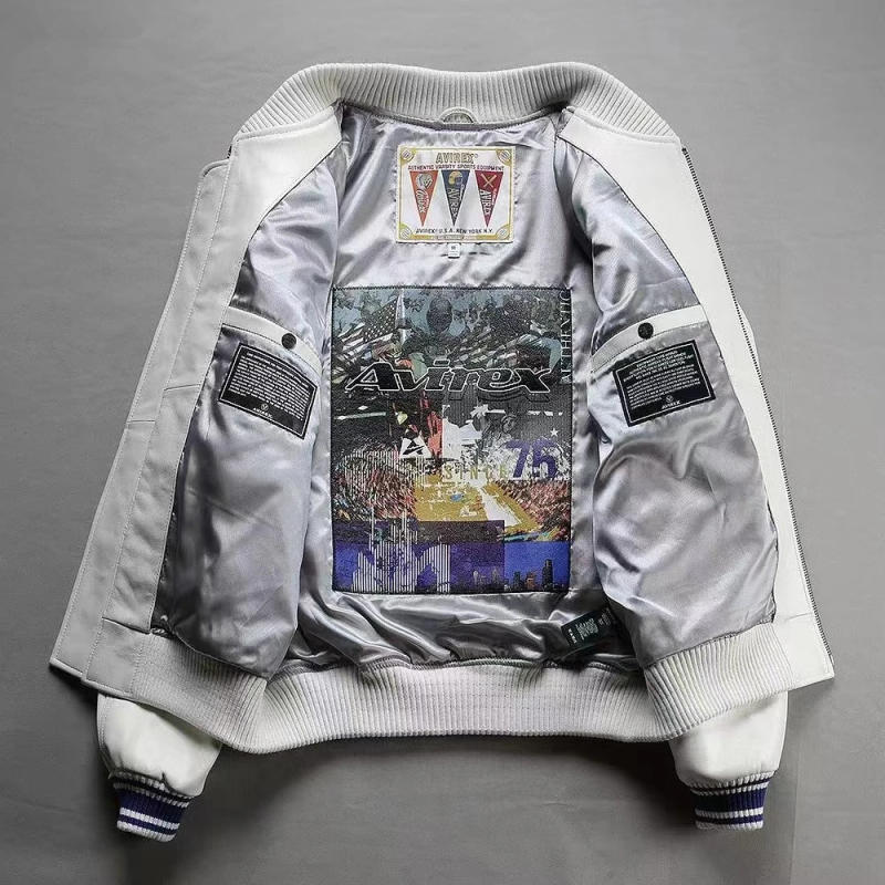 Description Picture 5 of itemMen's Genuine Leather Baseball Jacket Thickened French Sheepskin Autumn Winter Warm AvirexUSA Size Coats