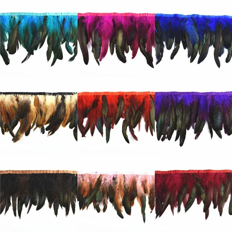 Description Picture 5 of item10Meters Rooster Feathers Tassel Fringe Trim on Tape Cock Pheasant Feather Clothes Dress Ribbon Sewing Trimmings DIY Accessories