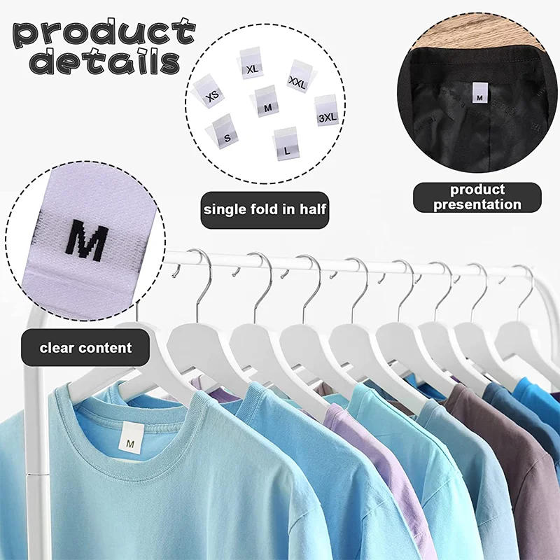 Description Picture 2 of item100 Pcs Clothes Size Labels General Woven Size tags Practical Clothing Labels For Fabric Garment Sewing Accessories