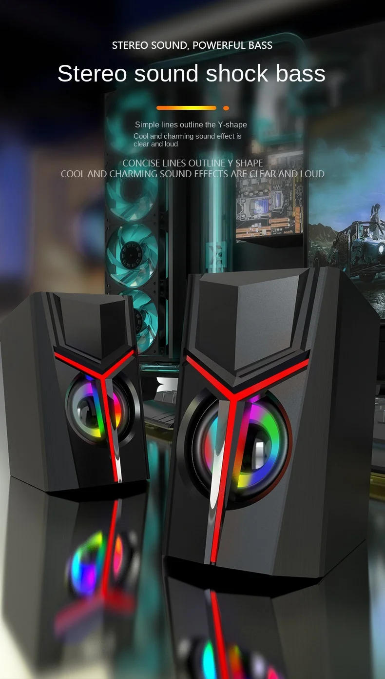 Description Picture 2 of itemRGB desktop computer stereo usb notebook small speaker mobile phone wired desktop heavy subwoofer multimedia home