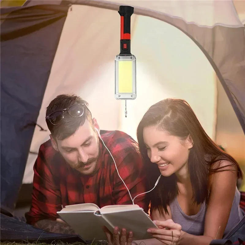 Description Picture 6 of item1/2/4PCS Work Light Portable Lamp Hook Magnet Camping Lamp High Low COB USB Rechargeable 18650 Flashlight Torch Work Waterproof
