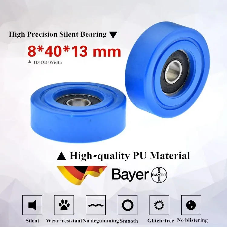 Description Picture 5 of item1pc 608 bearing coated PU polyurethane soft rubber mute guide wheel rolling pulley flat wheel passive wheel driven 8*40*13