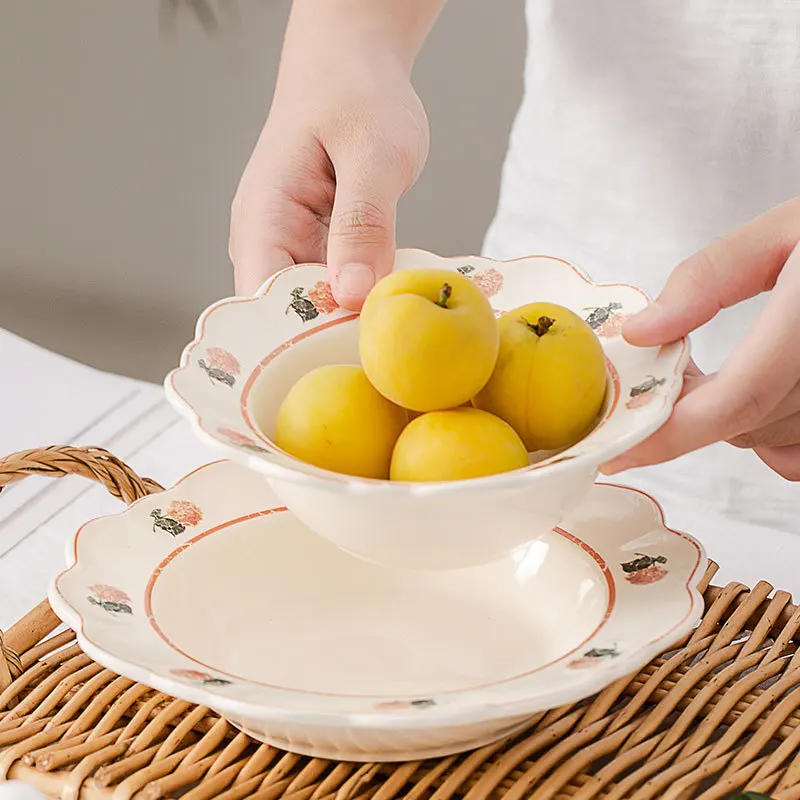 Description Picture 3 of itemChinese Ceramic Plate Household 8 Inch Flat Plate French Vintage Western Dish Flower Floret Porcelain China Tableware Baking