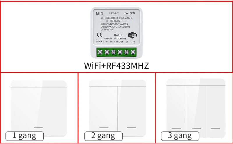 Description Picture 3 of itemTuya Smart WiFi Switch RF 433MHz Wireless Light Switch 1/2/3Gang Wall Switch Smart Life APP Voice Control With Alexa Google Home