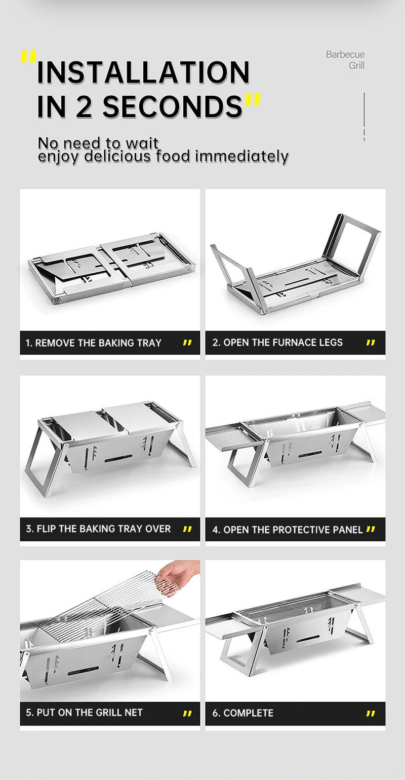 Description Picture 6 of itemOutdoor Charcoal Thickened Grill, 304 Stainless Steel Folding Grill, Wood Stove, IGT Table Stove