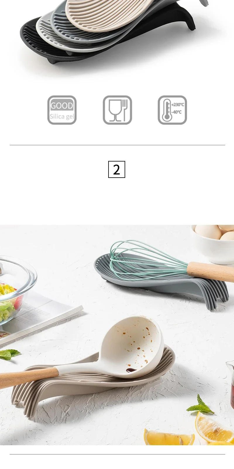 Description Picture 3 of itemCreative Silicone Spoon Holder Rest Pad Kitchen Utensils Spatula Heat Resistant Placemat Tray Insulation Mats Kitchen Tools