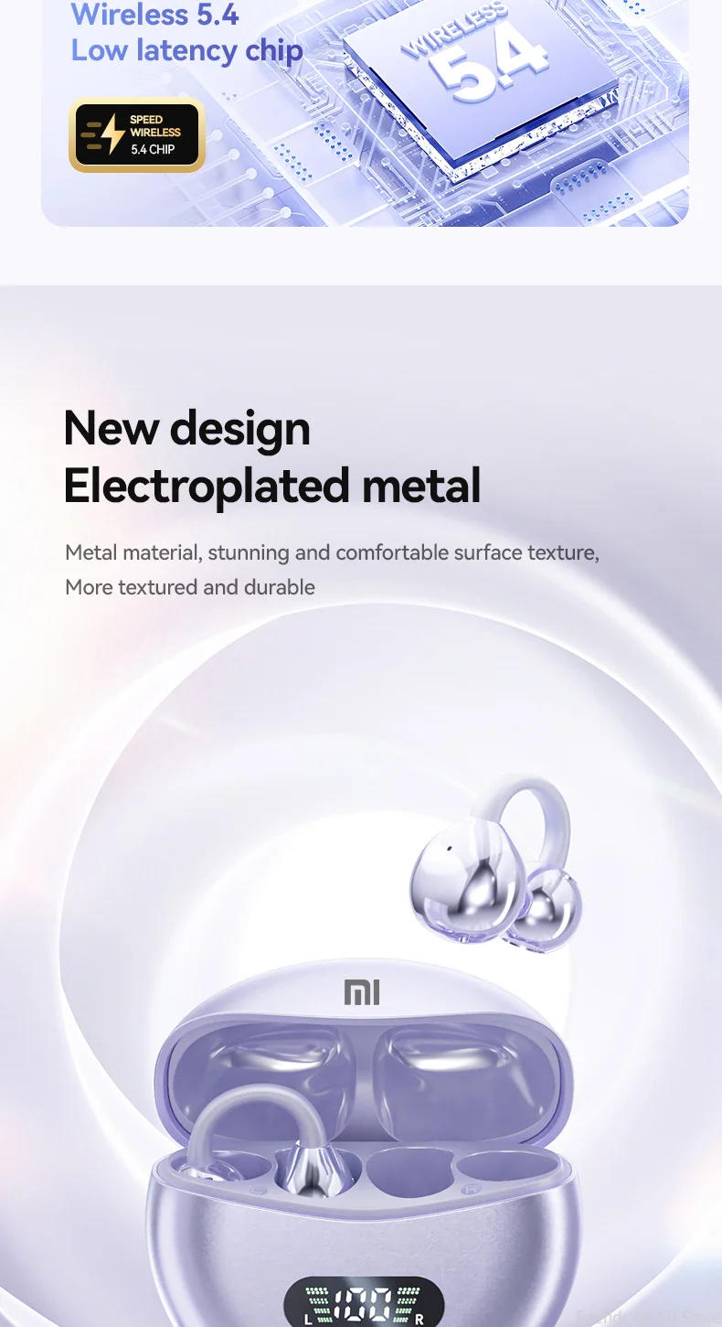 Description Picture 4 of itemIconic Brand Bone Conduction Earbuds HIFI Bluetooth 5.4 Wireless Clip on Ear With Digital Display Waterproof Sport Headsets With Mic