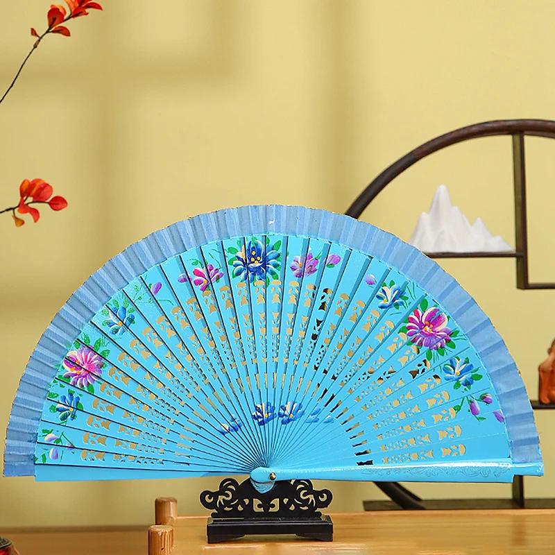 Description Picture 5 of itemFolding Fan Wood Spanish Fan for Dancing Printing Hand Folding Fan Home Decoration Ornaments Craft Gifts for Guest