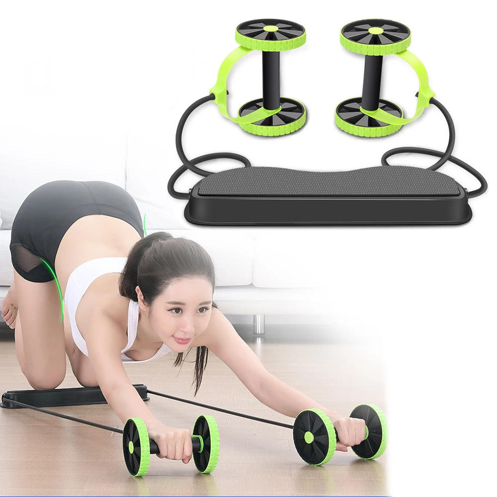 Description Picture 2 of itemAbdominal Multifunctional Exercise Equipment Ab Wheel Double Roller with Resistance Bands Knee Mat Waist Slimming Train Home Gym