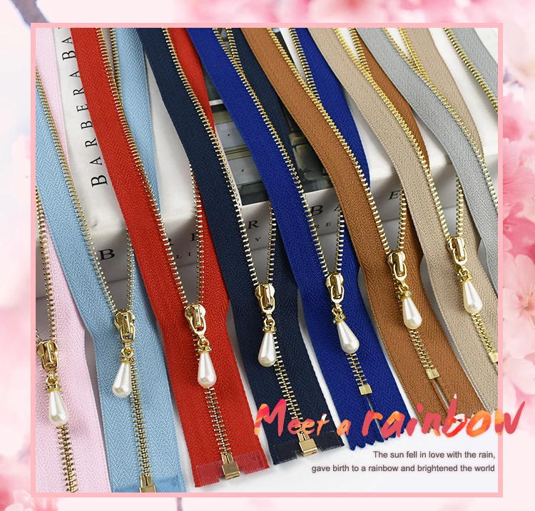 Description Picture 3 of item5/10Pcs Meetee 15-70cm 3# Metal Zipper Open&Close-End Auto Lock Gold Pearl Slider DIY Bag Purse Dress Decor Zip Sewing Accessory