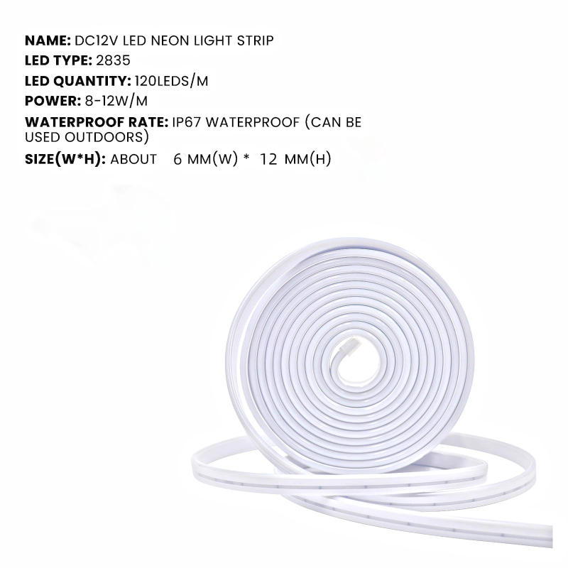 Description Picture 2 of itemSolar Neon LED Strip 12V 5M IP67 Waterproof LED Strip 2835 120Leds/M High Density COB Strip Solar Lamp for Swimming Pool Decor