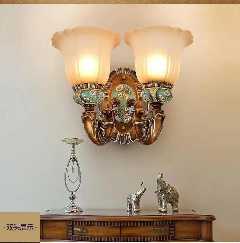 Description Picture 3 of itemMediterranean Sea Led Wall Light for Bedroom E27 Bedside Lamp Wall Lamps Retro Living Room Background American glass wall sconce