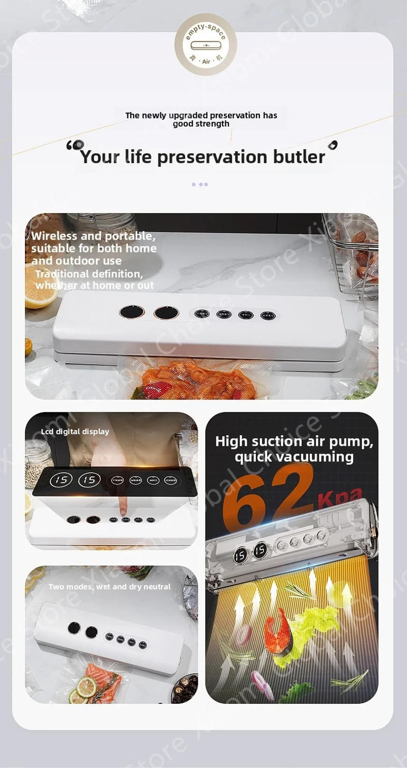 Description Picture 4 of itemXiaomi Mini Wireless Fully Automatic Vacuum Sealing Machine Household Small Portable Food Packaging Plastic Sealing Machine New