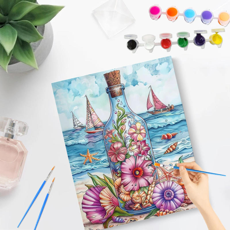 Description Picture 3 of itemPhotoCustom With Frame Paint By Numbers Drift Bottle Kits Diy Painting By Numbers On Canvas Draw Landscape For Home Decor Gift