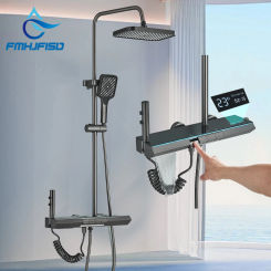 FMHJFISD Shower Faucet Set Digital Display 4 Ways Hot Cold Water Mixer Tap ABS Showerhead Wall Mounted Bathroom Shower System