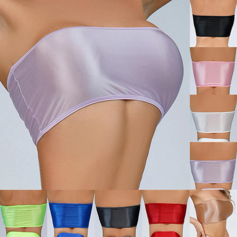 Description Picture 5 of itemSexy Women Oil Glossy Shiny Strapless Crop Tube Top Rave Bandeau Bra Tank Top T-shirt Elastic Underwear Breathable Underpants