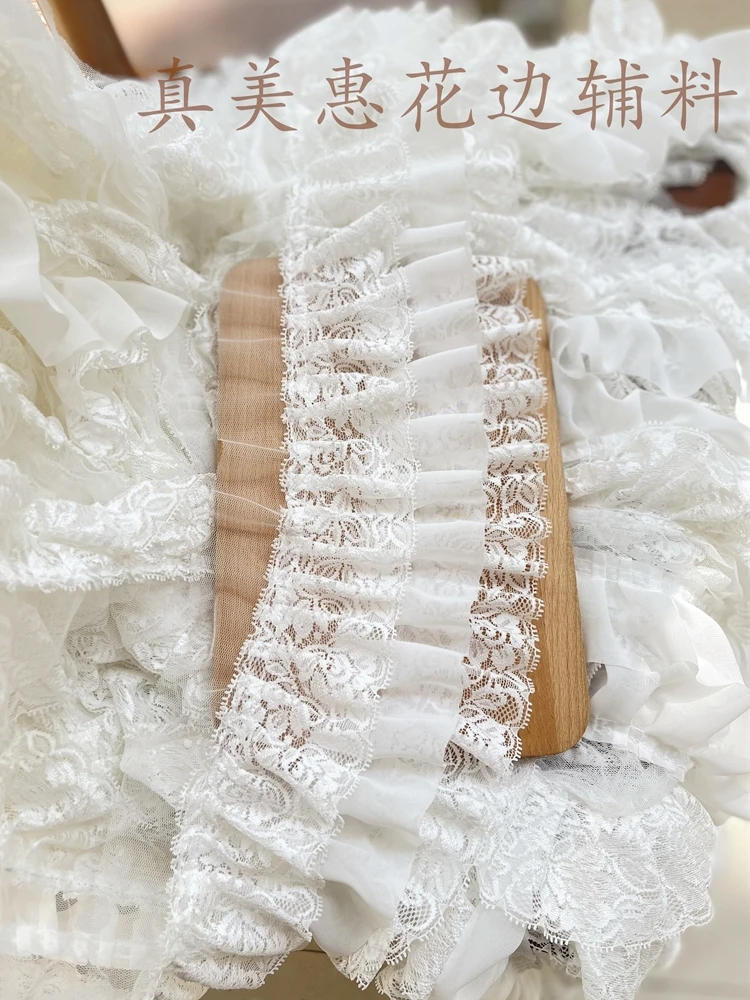 Description Picture 2 of itemPleated Chiffon Fabric with Embroidery Fringe Ribbon, Lace Collar, Ruffle Trim, DIY Apparel, Curtains, Sewing Decor, 3 Layers