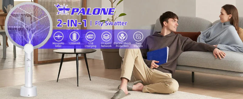 Description Picture 2 of item2 in 1 Indoor Outdoor Mosquito Killer Electric Fly Swatter 4000V Bug Zapper Racket with 3-Layer Safety Mesh Fly USB Rechargeable