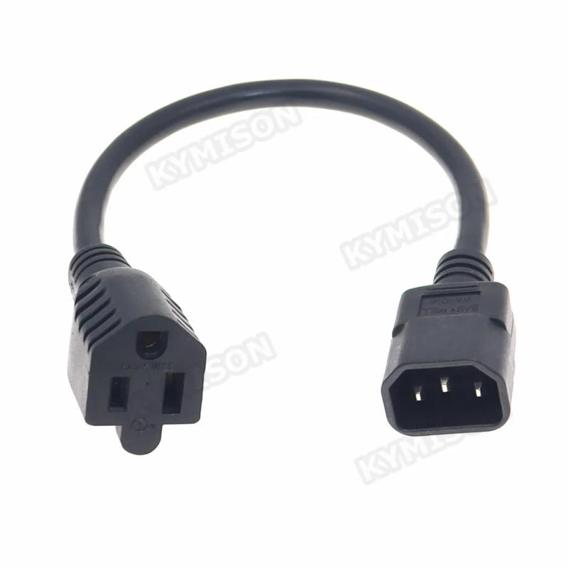 Description Picture 3 of itemIEC 320 C14 Male Plug to NEMA 5-15R 3 Prong Female PC Power Adapter Cable 14AWG SJT Durable Extension Cable 15A Black 0.3M-3M