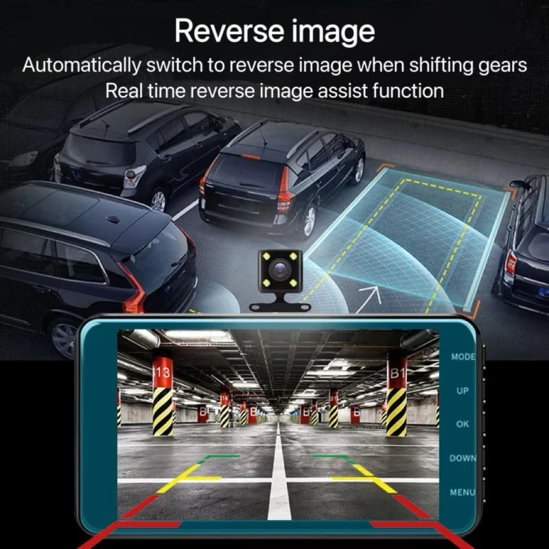 Description Picture 3 of itemAluminum alloy 1080P dual recording recorder, front and rear of the car, 4-inch touch screen, reverse image, loop recording