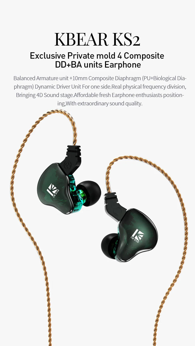 Description Picture 3 of itemKBEAR KS2 Hybrid DD+BA In Ear Monitor Headset KBEAR KS1 Lark Aurora ks2 Headphone HiFi Earphone Wired Earbuds Sports Gaming IEMs