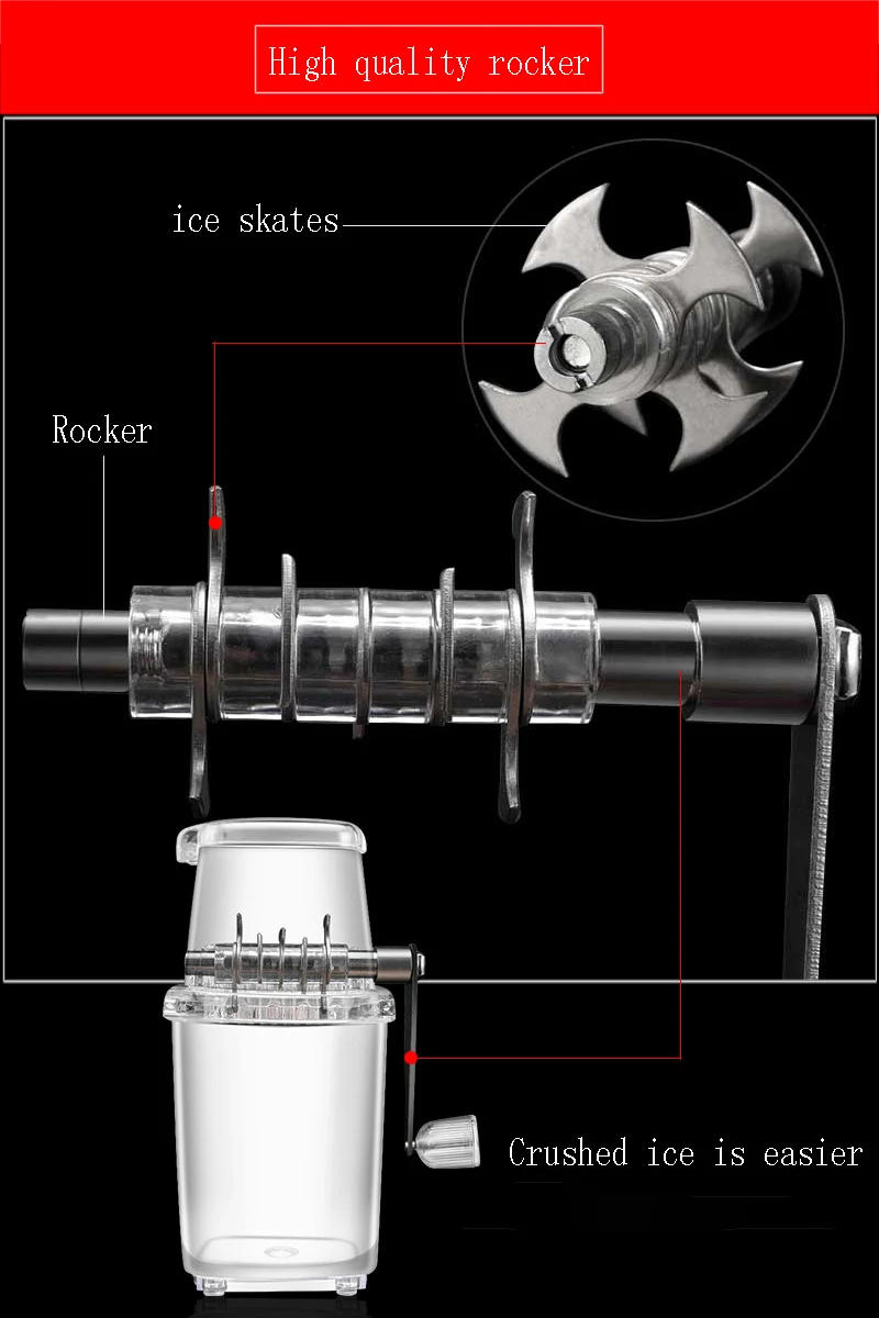 Description Picture 3 of itemMultifunctional Manual Ice Crusher Mini Ice Shaver Chopper 1.25L Manual Snow Cone Smoothie Maker Ice Block Breaking Ice Machine