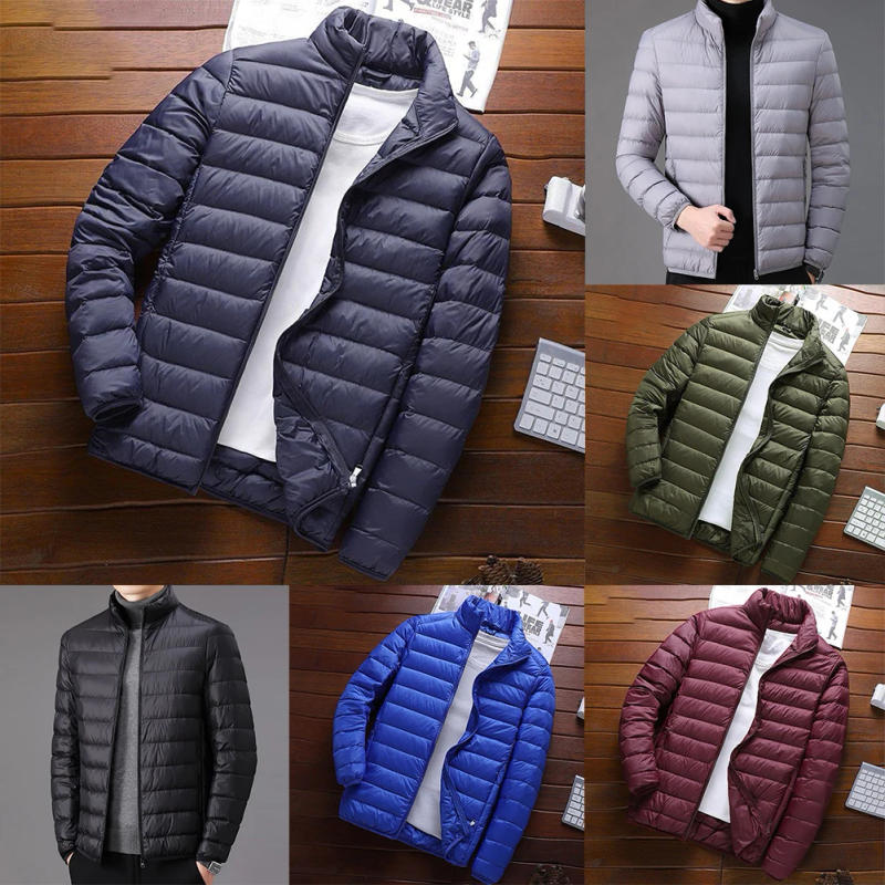 Description Picture 3 of itemMen's Ultra-light Can Pack Down Cotton Coat  Solid Color Long-sleeved Shirt Fashion Light And Warm Easy To Carry Coat.