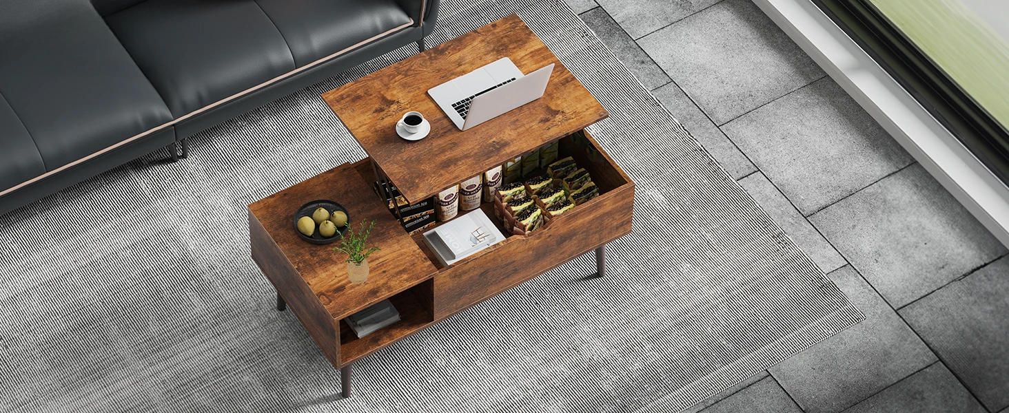 Description Picture 3 of itemCoffee Table Brown,Lift Top CoffeeTables for Living Room,Small Rising Wooden Dining Center Tables with Hidden Compartment