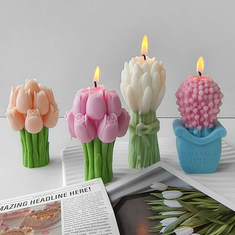 Description Picture 2 of item1Pcs 3D Lavender Bouquet Silicone Candle Molds Handmade Tulip Flower Soap Resin Plaster Mold DIY Crafts Making Tool Home Gift