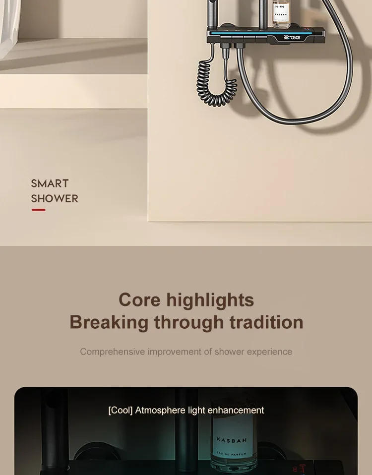 Description Picture 3 of itemBathroom Shower Set Gray Shower System Atmosphere Lights Constant Temperature Spray Gun Display Toilet Household Shower Head