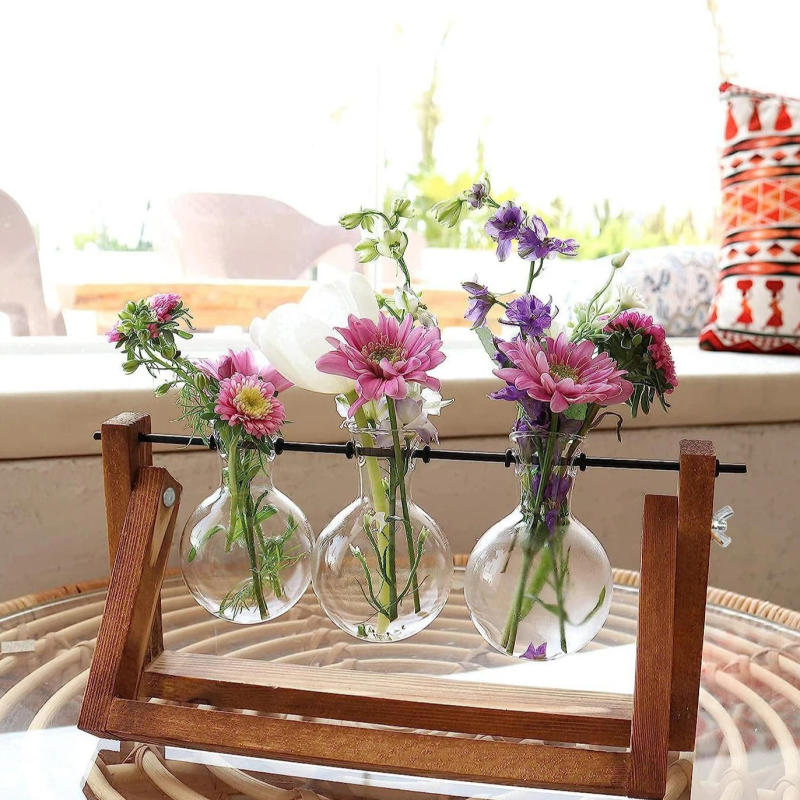 Description Picture 3 of itemCreative wooden frame hydroponic glass vase ins style retro green ivy plant hydroponic vessel small vase desktop decoration