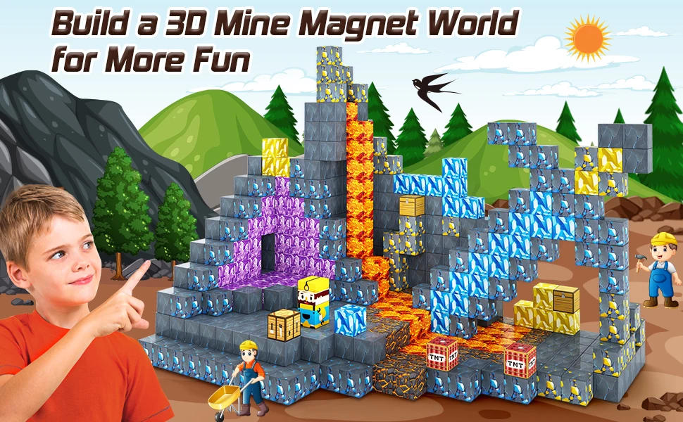Description Picture 2 of itemMagnetic Building Blocks Mine World Magnet Cube Set for Boy Girl Kid Age 3+ DIY Model Children Stem Minecraft Sensory Toy Gift