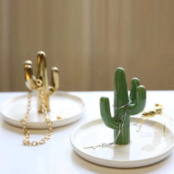Ceramic Cactus Rings Holder Tray Jewelry Display Stand Storage Rack Earrings Necklace Ring Pendant Storage Organizer