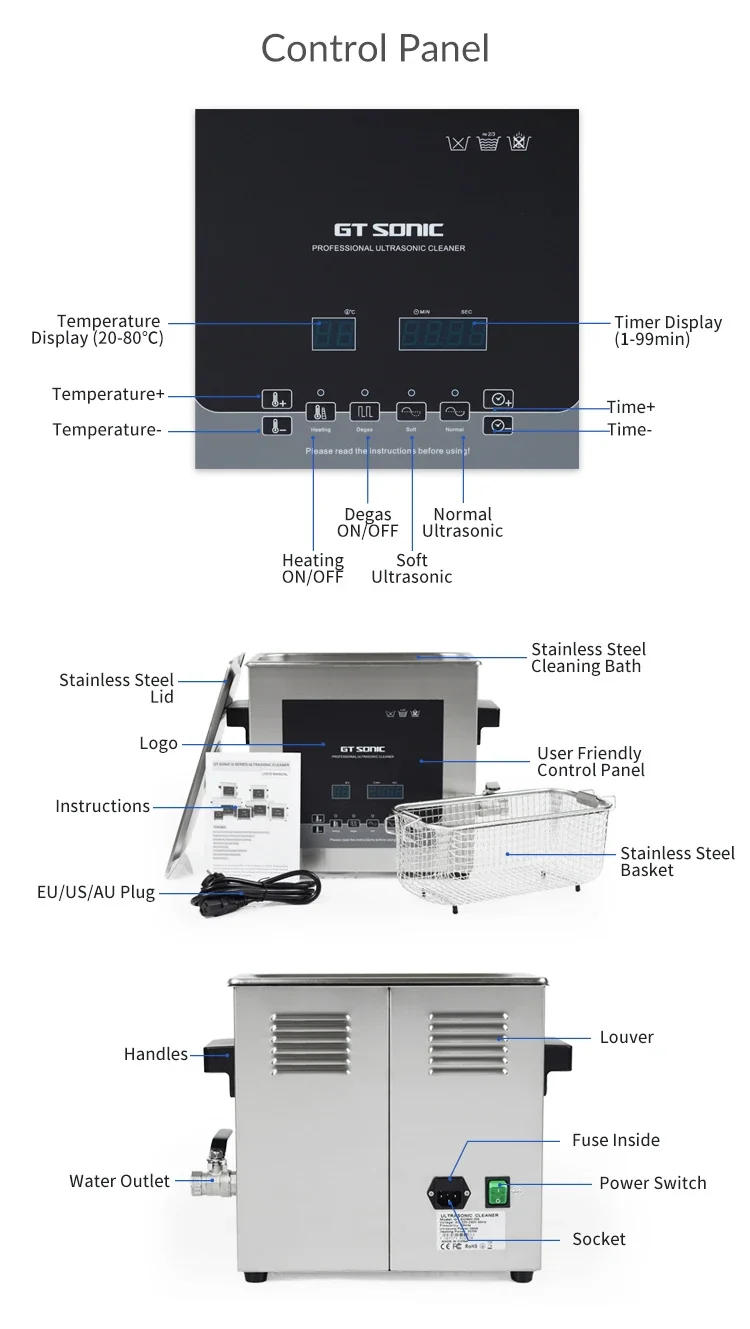 Description Picture 5 of itemSonic CleanerSonic CleanerGT SONIC-D6 40khz Ultrasonic Cleaning Equipment Wholesale Price For Hospital