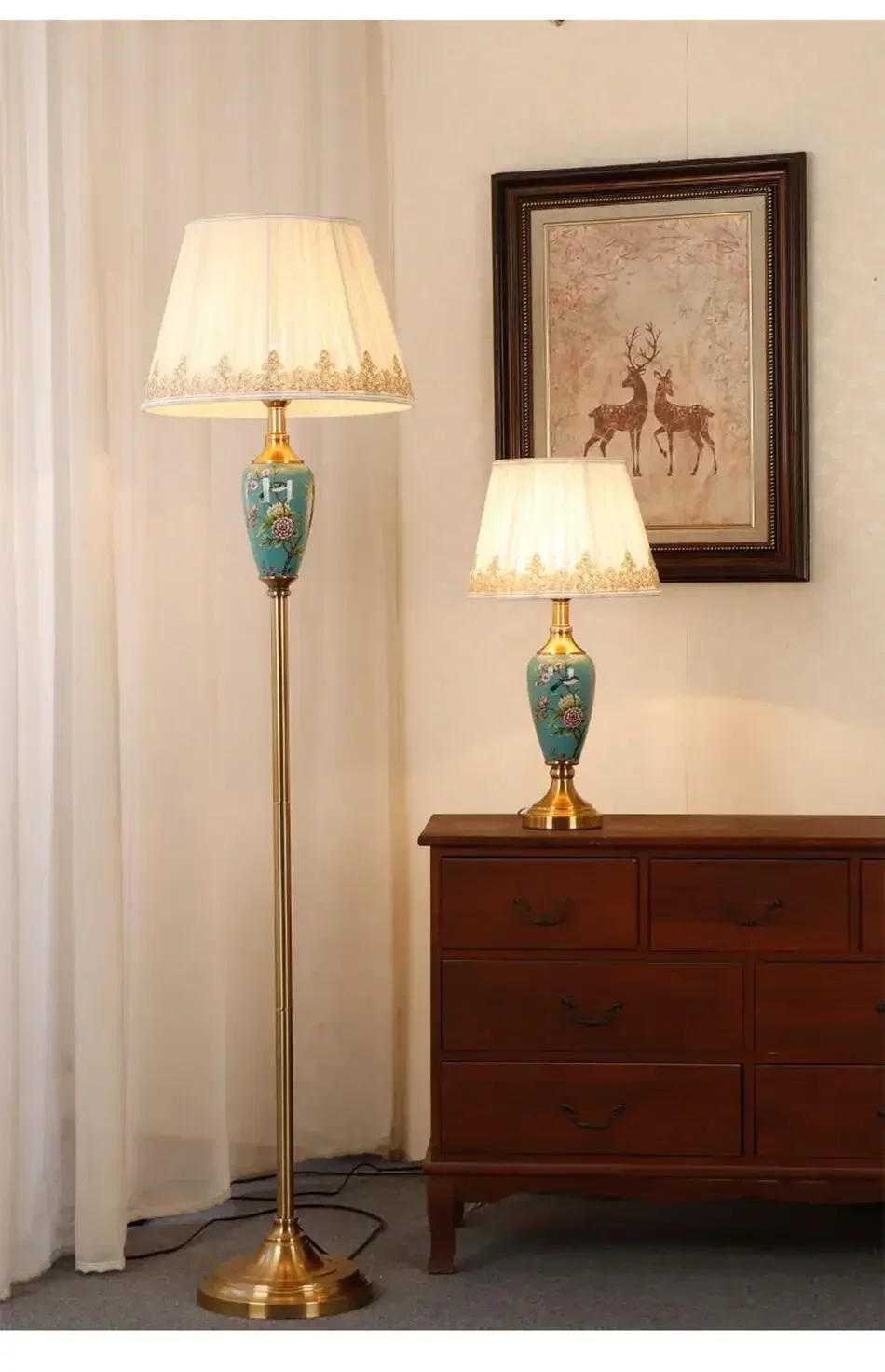 Description Picture 3 of itemCeramic Floor Lamp Home Decoration Sofas Stand Light European Retro Table Lamp Living Room Floor Lamp Bedroom Bedside