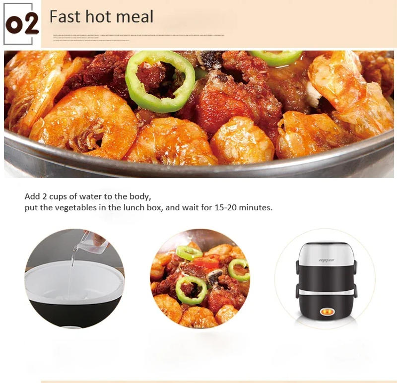 Description Picture 4 of itemMini Electric Rice Cooker Stainless Steel 2/3 Layers Steamer Portable Meal Thermal Heating Lunch Box Food Container Warmer