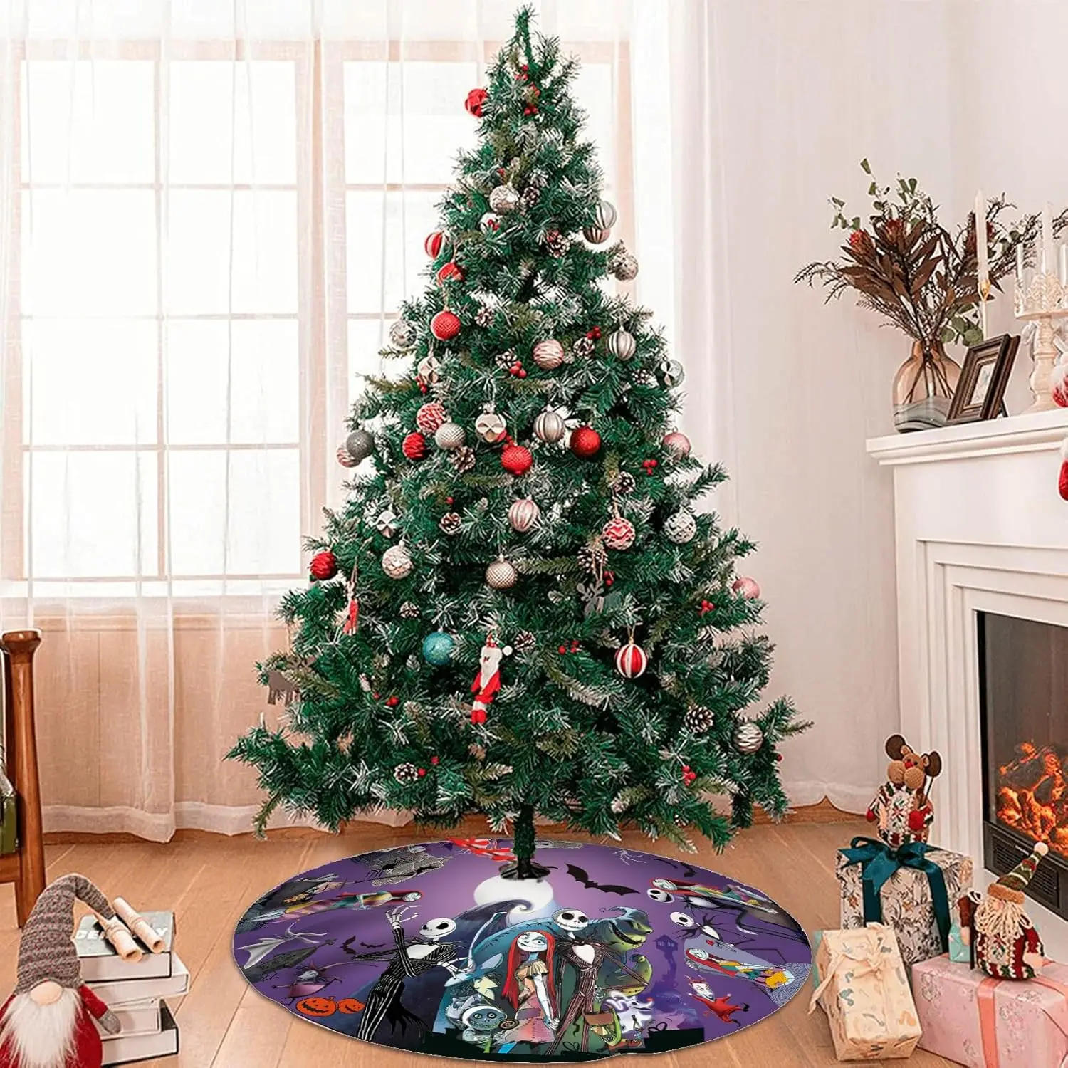 Description Picture 5 of itemHalloween Tree Skirt 36 in Jack Skulls for Holiday Halloween Christmas, Purple Tree Skirts Mat Decorations, Festival Home Decor