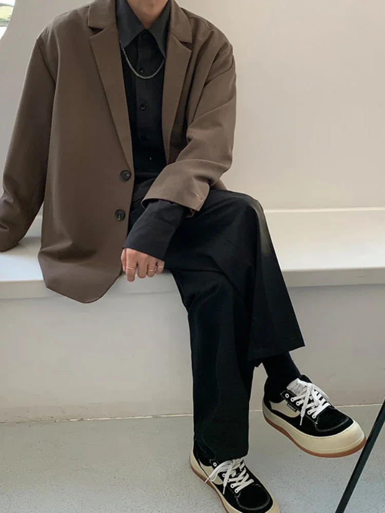 Description Picture 2 of item2023 New Versatile Blzer Suit Spring Autumn New Brown Jacket Trend Oversize Japanese Casual Coat Men Kpop Streetwear Daily