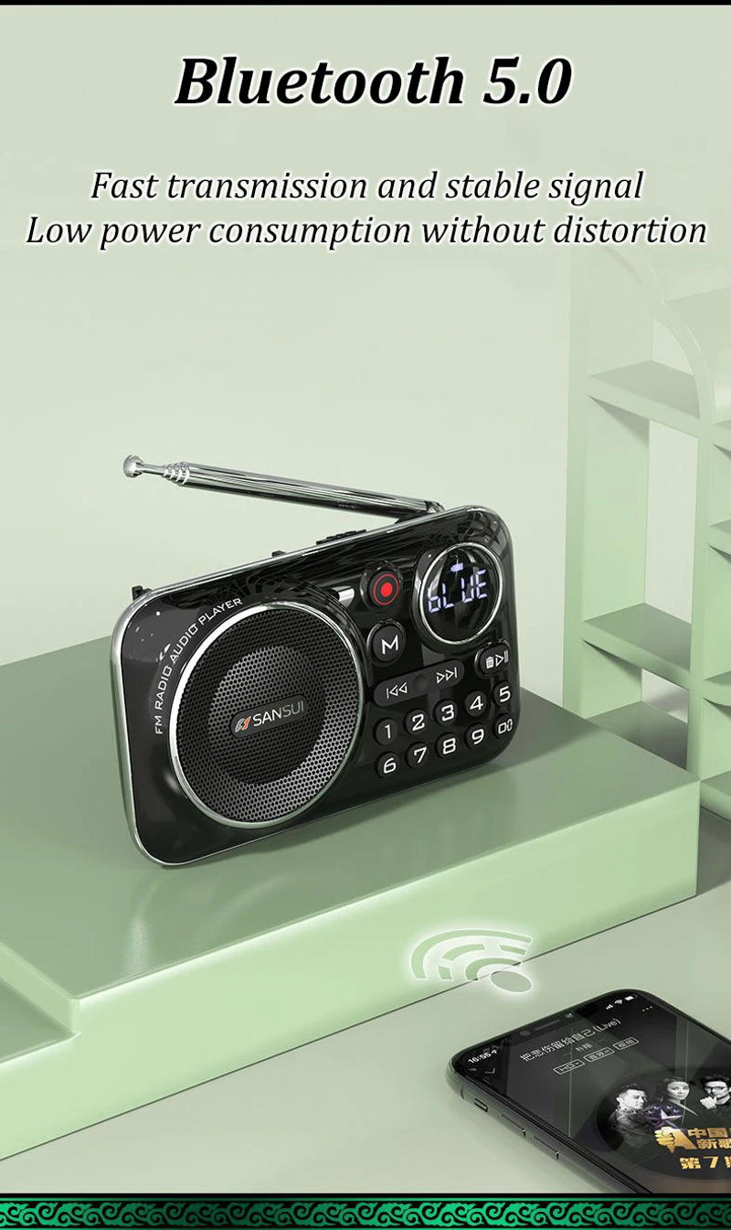 Description Picture 6 of itemFM Radio Bluetooth 5.0 Speaker Portable Mini Radio For The Elderly HiFi TF/USB MP3 Music Player Support Recordin Headphones Play