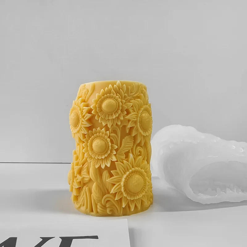 Description Picture 6 of itemDIY Sunflower Cylinder candle Silicone mold 3D carved pattern flower Tulip soap Plaster crafts cement resin mold Home gift