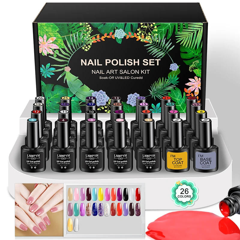 Description Picture 3 of itemLNWPYH Gel Nail Polish Set Nail Gel Kit 26 Color Semi Permanent UV Led Gel Varnish Soak Off Nail Lacquers Base Coat Top Coat Kit