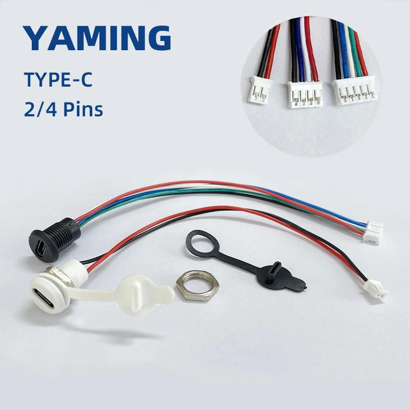 Description Picture 2 of itemTYPE-C USB Connector 2/4 Pins With 15cm Wire Waterproof Female Seat With PH2.0 Terminal Nut Lock Plate