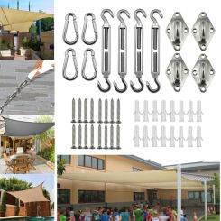 44 Pcs Shade Sail Hardware Kit for Four-Corner Outdoor Patio Canopy Accessories Set with Turnbuckles Heavy Duty Awning Attachmen