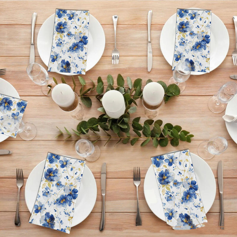Description Picture 6 of item100PCS Watercolor Blue Flower Paper Napkins Disposable Luxurious Sevring Hand Paper Towels For Wedding Party Dining Table Decor